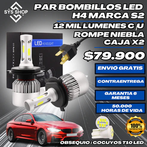 PAR BOMBILLOS LED MARCA S2 H4 12 MIL LMS C/U🔥